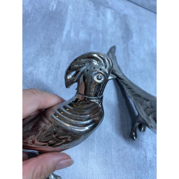 Pheasant Bird Salt & Pepper Shakers Pair Figurines Silver Tone Tabletop Decor - Picture 13 of 13